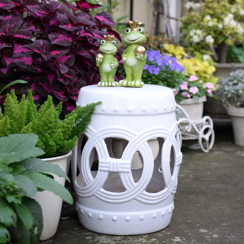 Outsunny Versatile Garden Glazed Ceramic Stool Garden Collection White