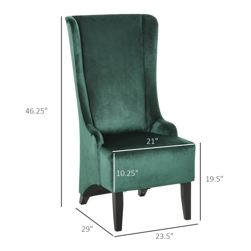 HOMCOM Retro High Back Upholstered Accent Chair Armless Velvet Living Room Chair with Curved Backrest and Birch Legs, Green