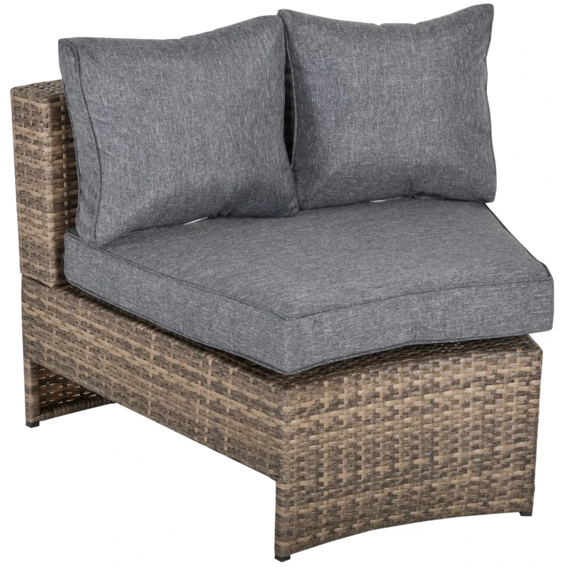 Outsunny 8 Piece Outdoor Rattan Sofa, Half Round Patio Furniture Set with Side Tables, Umbrella Hole, and Cushions, Mixed Kahki and Mixed Gray