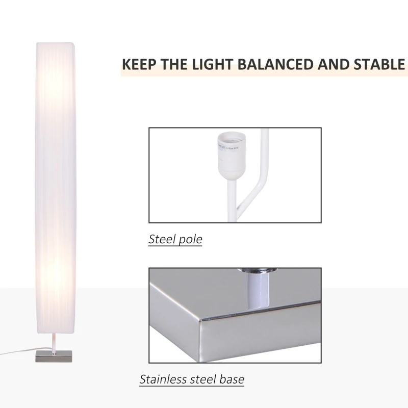 HOMCOM 48" Modern Free Standing Rectangle Floor Lamp with Linen Shade - White