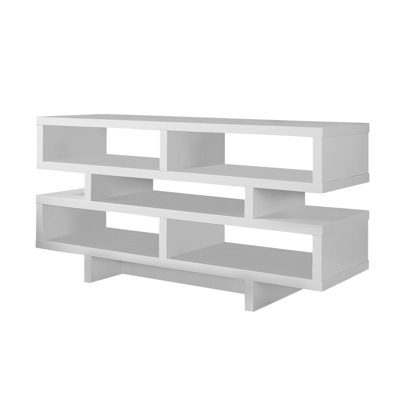Monarch 48" Contemporary Wood Grain-Look Open Concept Shelf Storage TV Stand Console - White Finish