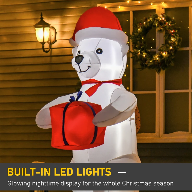 HOMCOM 6ft Christmas Inflatables Outdoor Decorations Polar Bear with a Present, Blow-Up Yard Christmas Decor with LED Lights Display