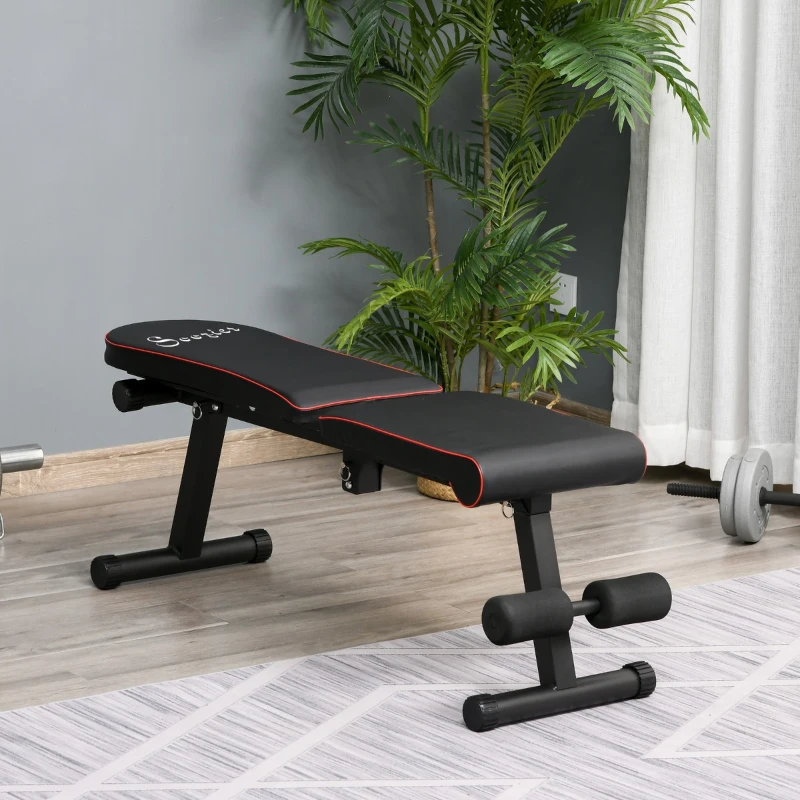 Soozier Foldable Multifunctional Sit Up Dumbbell Bench Adjustable Exercise with Resistant Rope for Home, Office and Gym, Black
