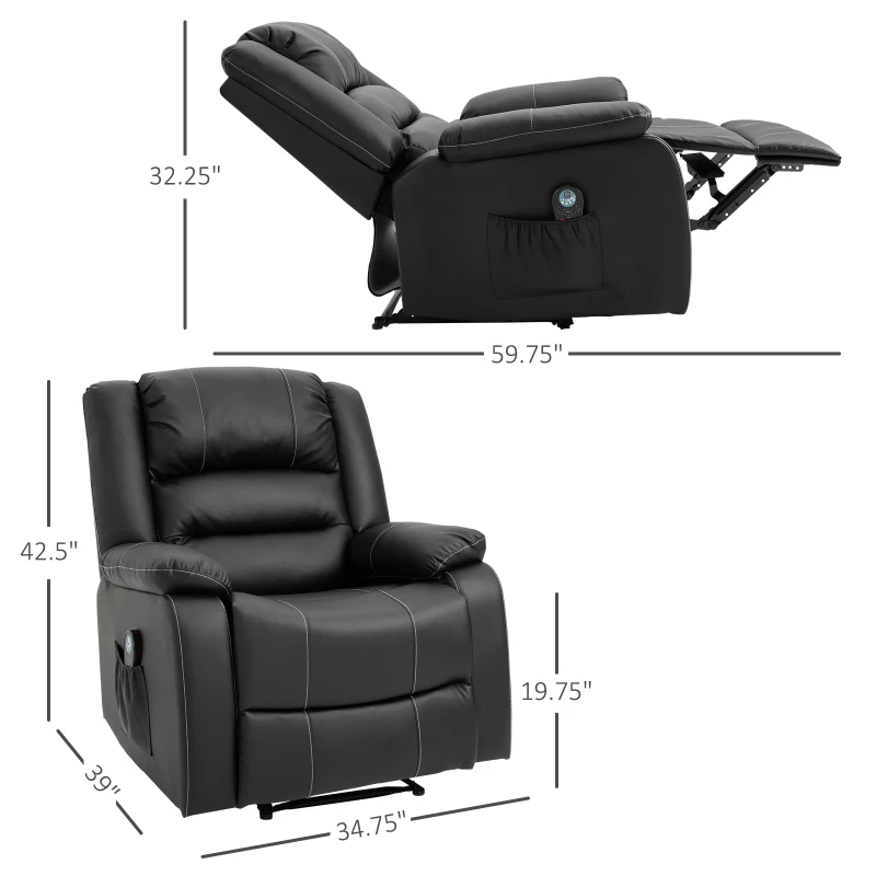HOMCOM Vibrating Massage PU Leather Recliner Chair, Footrest with Remote Control, and 8 Massaging Points, Black