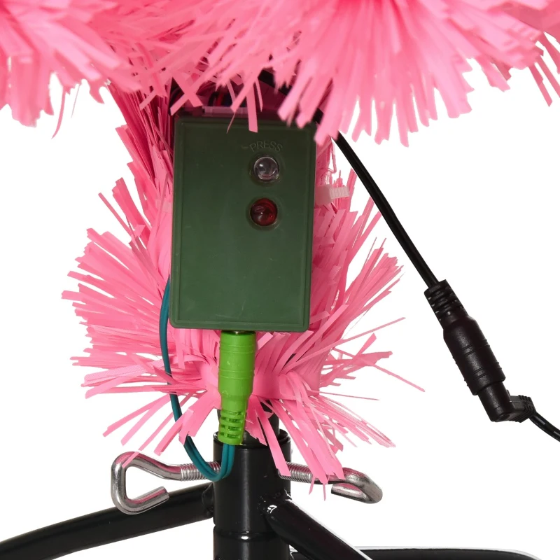 HOMCOM 4ft Fir Artificial Christmas Tree with Realistic Branches, 130 Multi-Color Fiber Optic LED Lights and 130 Tips, Pink