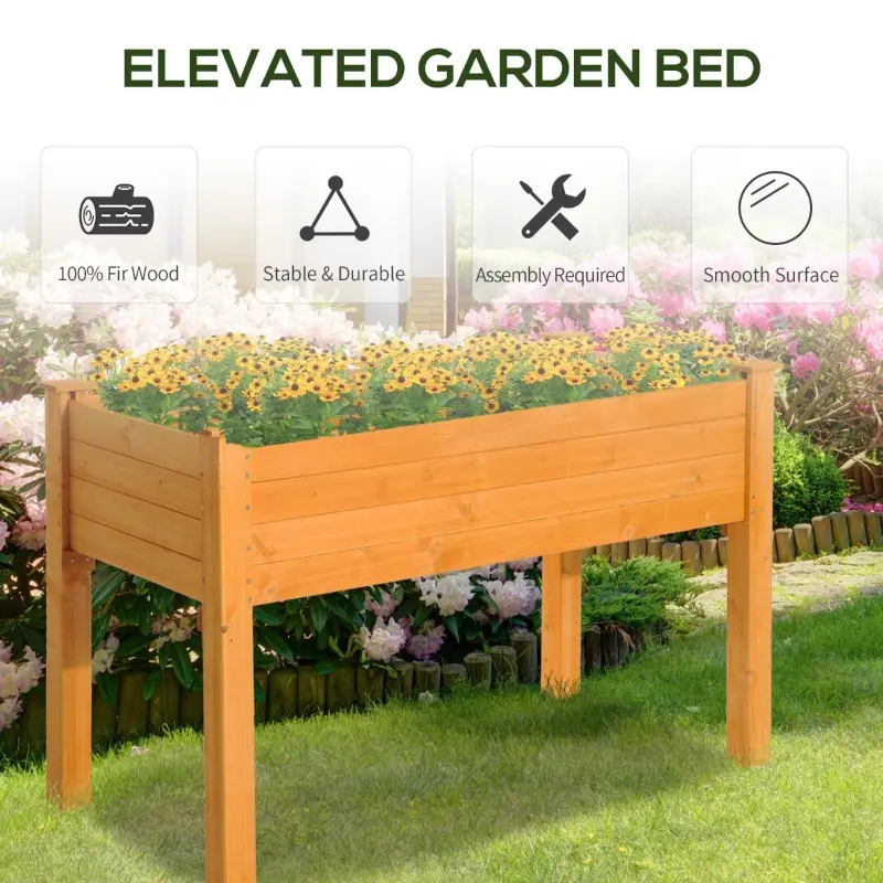 Outsunny 48" x 24" Raised Garden Bed Elevated Wooden Planter Box for Backyard, Patio, Balcony