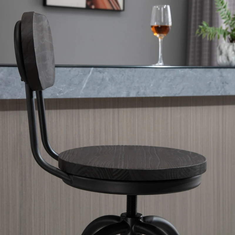 HOMCOM Set of 2 Swivel Mid-Back Barstools, Industrial Style Kitchen Stool Wooden Seat Armless with Adjustable Height ,Steel Frame