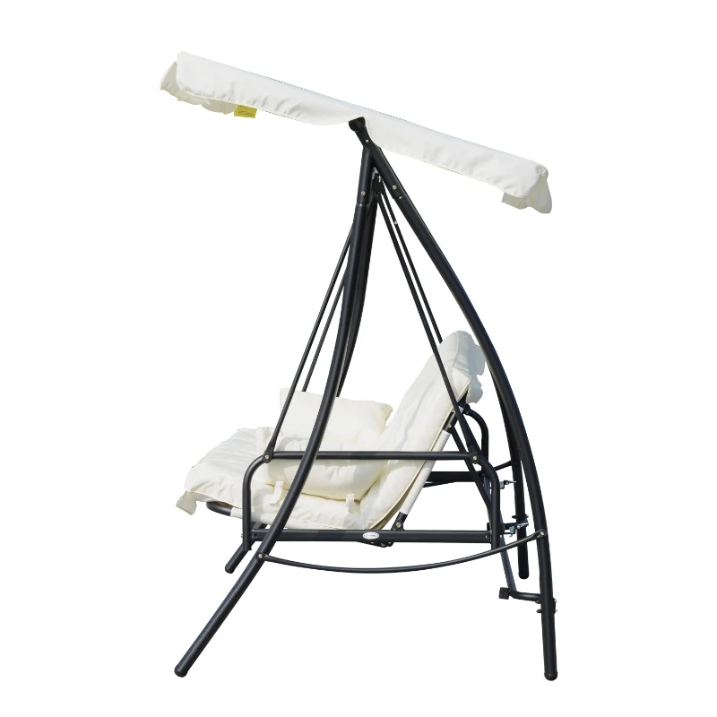 Outsunny 3 Seater Swing Chair 2-in-1 Lounge Hammock Cushioned Seat Portable Outdoor Porch with Canopy Cream White