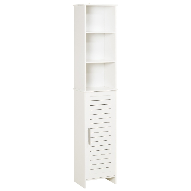 kleankin Tall Bathroom Floor Cabinet, Freestanding Linen Tower with Adjustable Shelf and Cupboard, Narrow Side Storage Organizer, White