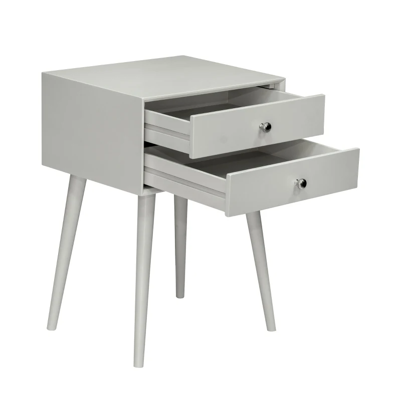 HOMCOM Side Table, Modern End Table with 2 Pull Out Drawers, Bedside Table with Display Tabletop and Solid Acacia Legs, Gray
