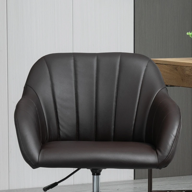 Vinsetto Mid Back Home Office Chair Computer Desk Chair with PU Leather, Adjustable Height, Swivel Wheels for Study, Bedroom, Brown
