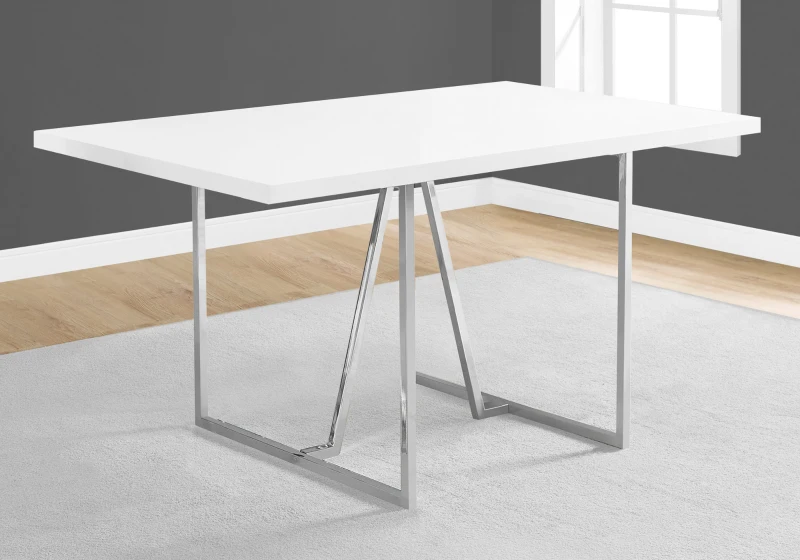 Monarch 60" x 36" Rectangular Wood Top Chrome Metal Legs Modern Dining Table - White