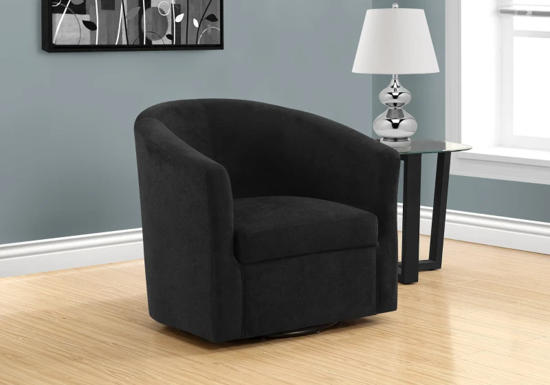 Monarch Transitional Style Upholstered Velvet-Look Swivel Accent Chair - Black