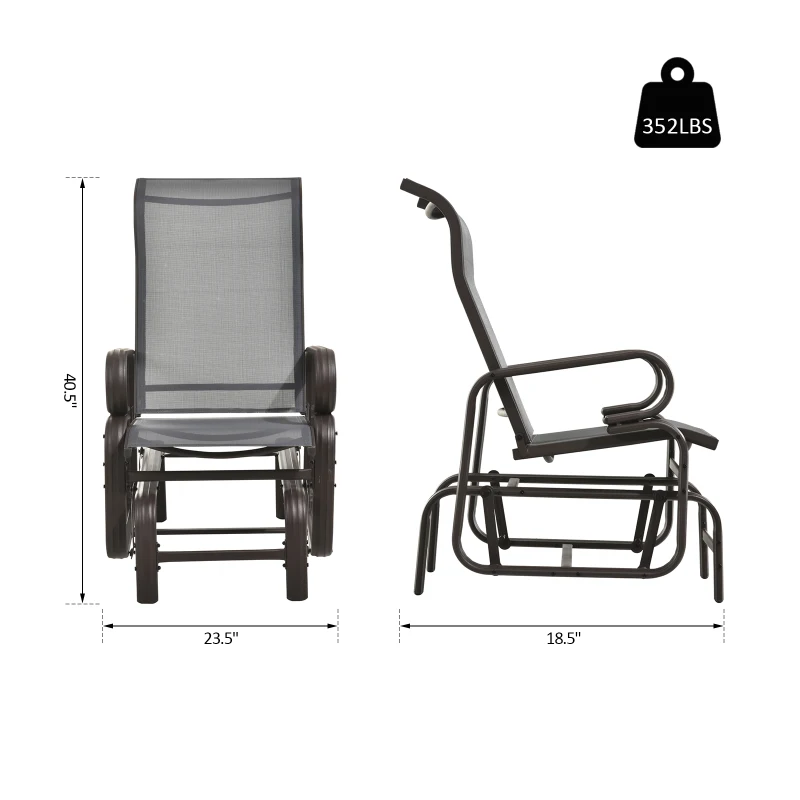 Outsunny Garden Single Glider Chair Patio Rocker Outdoor Rocking Recliner Outdoor Porch Gliding Seat Furniture Texteline Swing Armchair Grey