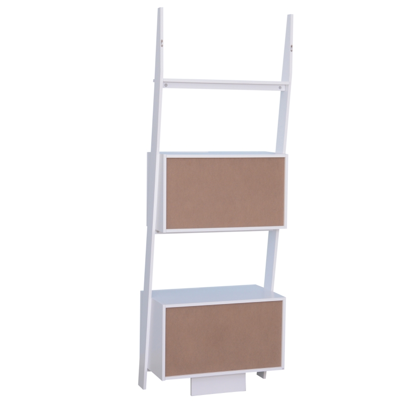HOMCOM 3 Tier Ladder Shelving Unit 2 Cabinet White