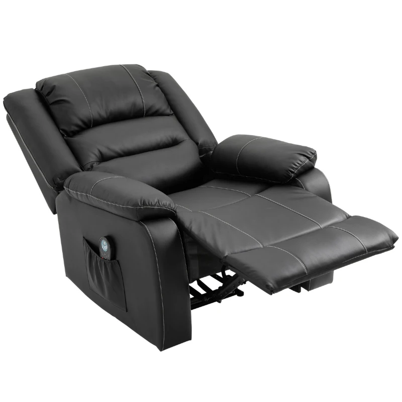 HOMCOM Vibrating Massage PU Leather Recliner Chair, Footrest with Remote Control, and 8 Massaging Points, Black