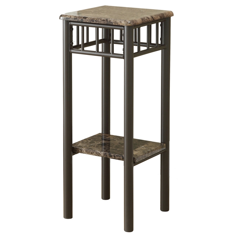 Monarch 28" Modern Marble-look Top Bronze Metal Frame Plant Stand Side Accent Table - Cappuccino Brown Finish
