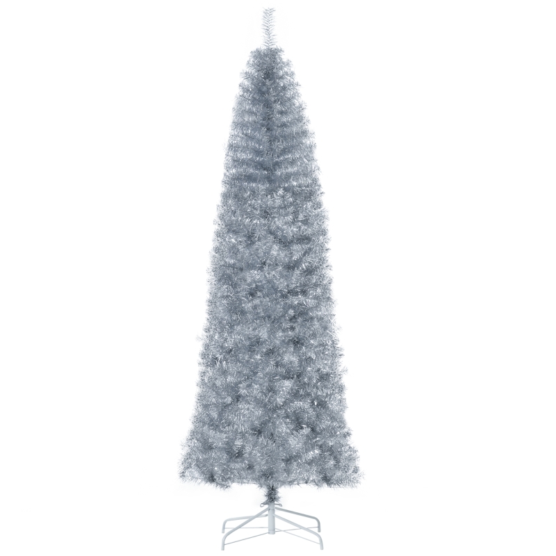 HOMCOM 7ft Artificial Pop-Up Holiday Pencil Christmas Tree Xmas Home Decoration Silver