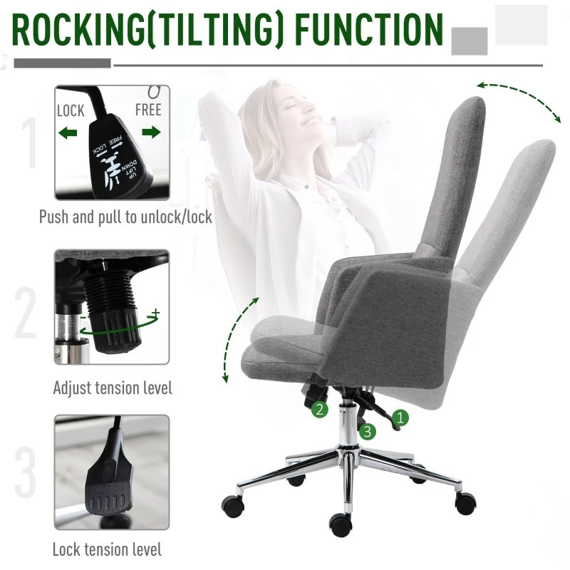 Vinsetto High Back Office Computer Chair with Breathable Fabric, Padded Armrest, and Swivel Wheels - Grey