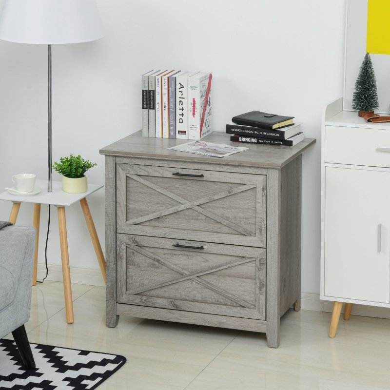 HOMCOM 2-Drawer Lateral File Chest Cabinet Wooden Pedestal for Home Office Grey