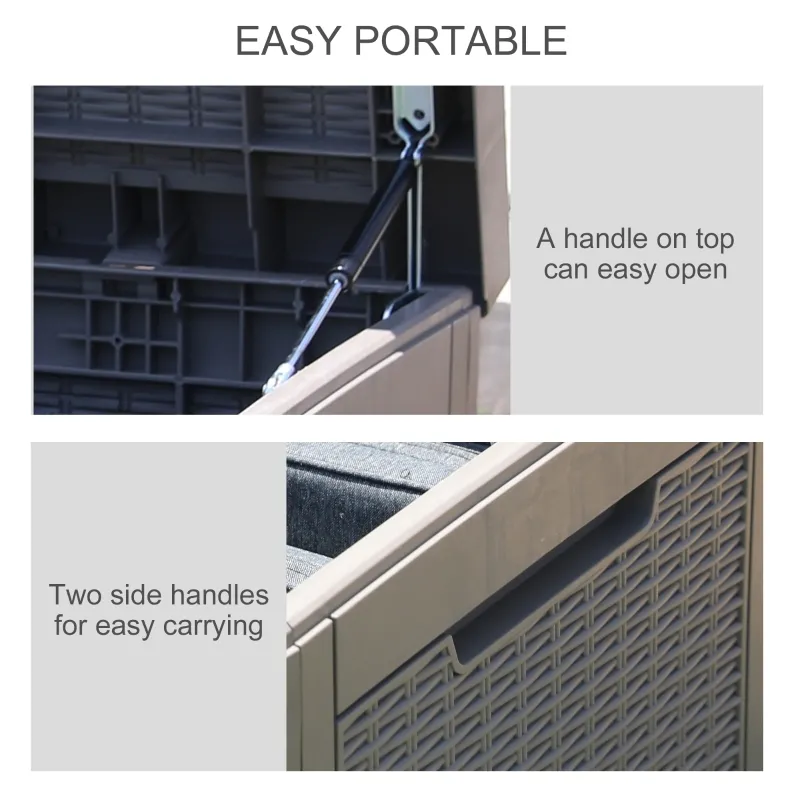 Outsunny Patio PP Resin Rattan Storage Box Outdoor Garden Furniture 2 People Sit with Handles & Cushion 47.25"L x 21.5"W x 24.5"H Brown