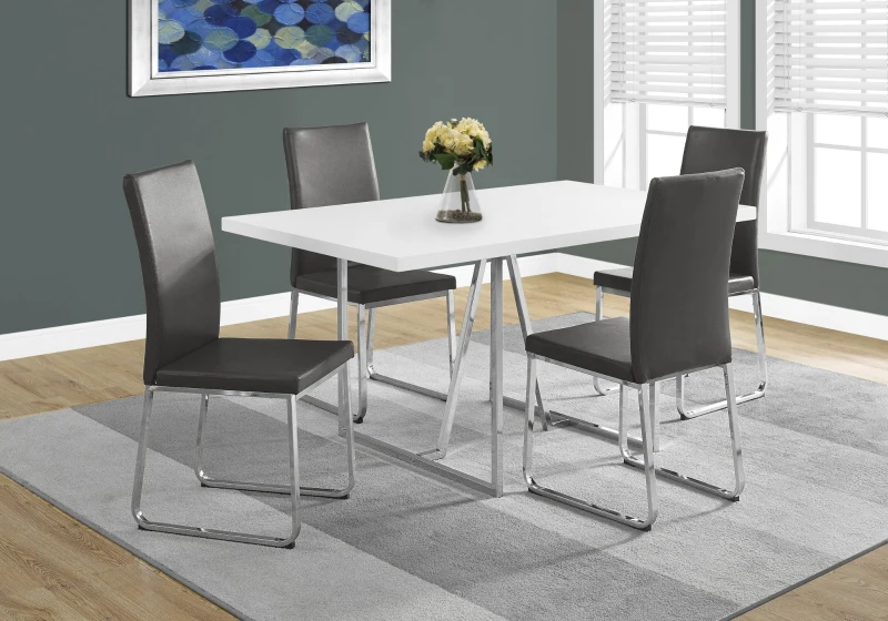 Monarch 60" x 36" Rectangular Wood Top Chrome Metal Legs Modern Dining Table - White