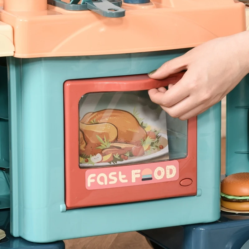 Qaba Kids Kitchen Food Stand with Play Food, Cashier Register, Accessories Ages 3-6