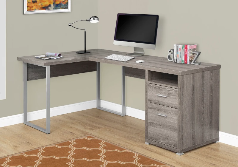 Monarch 80" L-Shaped Contemporary Wood-look Computer Desk - Dark Taupe