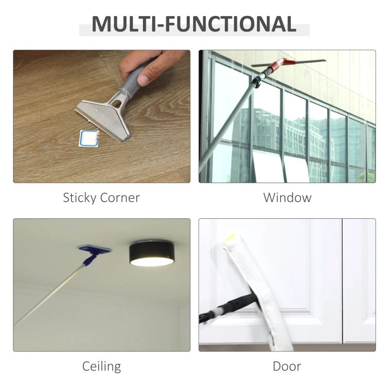 HOMCOM Cleaning Tool Set with Microfiber Mop Pads, Bucket, Squeegee, Scrubber, Scrapers, Spray Bottle for Floor, Glass Door, Window, Car Windshield, Multi-Color