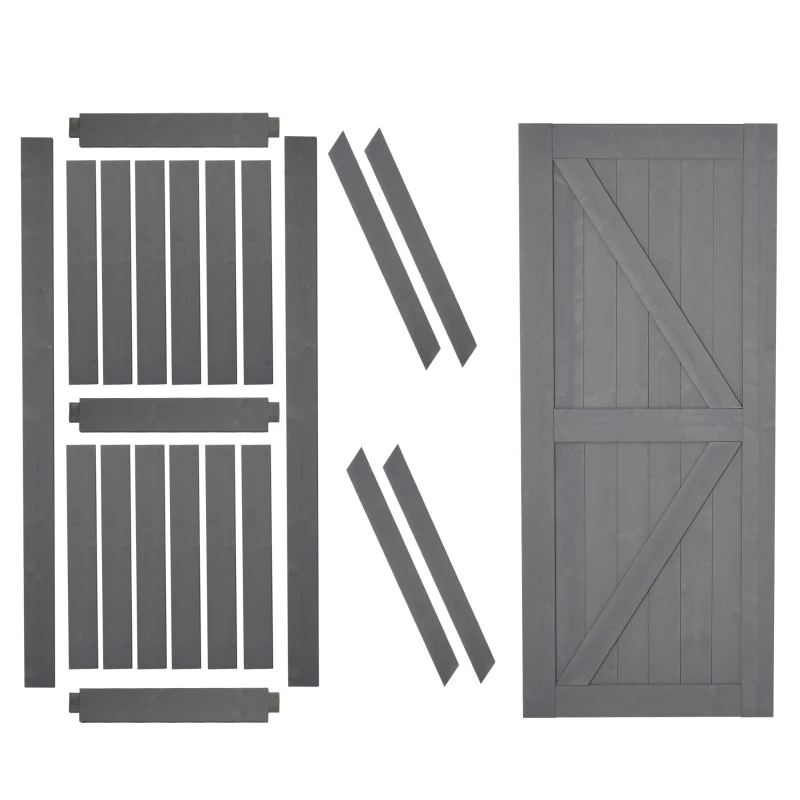 HOMCOM 7' H x 3' W Sturdy Sliding Barn Door, Unfinished Solid Spruce Wood Frame with Pre-Drilled Holes, Grey