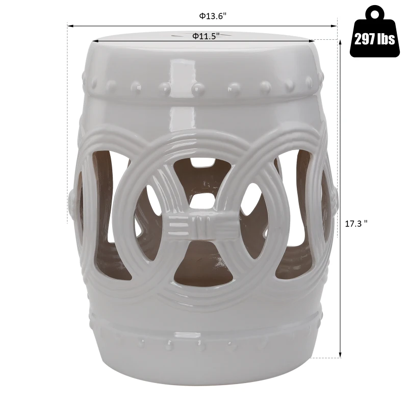 Outsunny Versatile Garden Glazed Ceramic Stool Garden Collection White