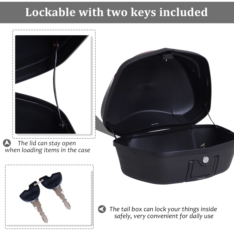 HOMCOM Motorcycle Tail box 48L Top Case Motorbike Trunk Helmet Carrier Luggage w/ Keys