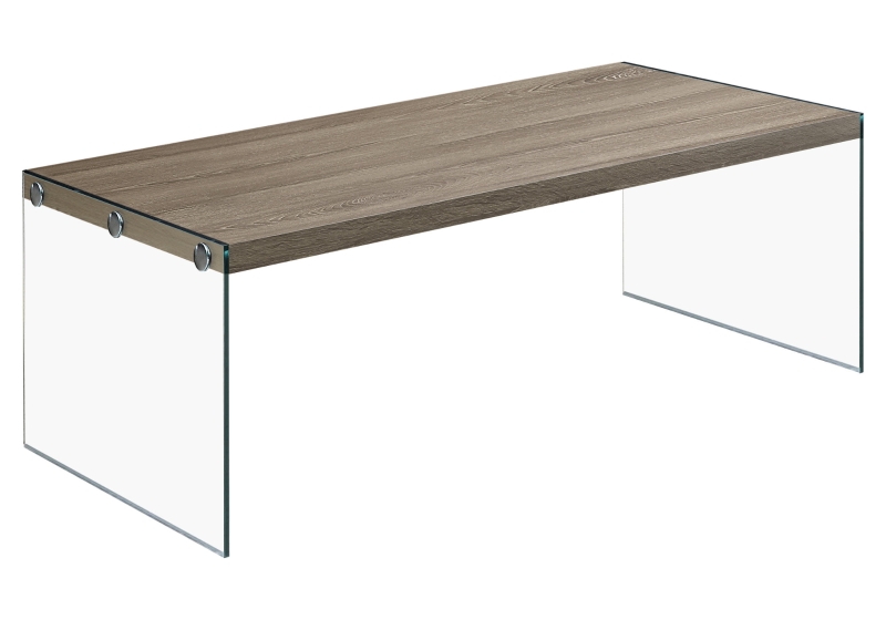 Monarch 44" Contemporary Wood Grain-Look Top Tempered Glass Legs Accent Coffee Table - Dark Taupe Finish