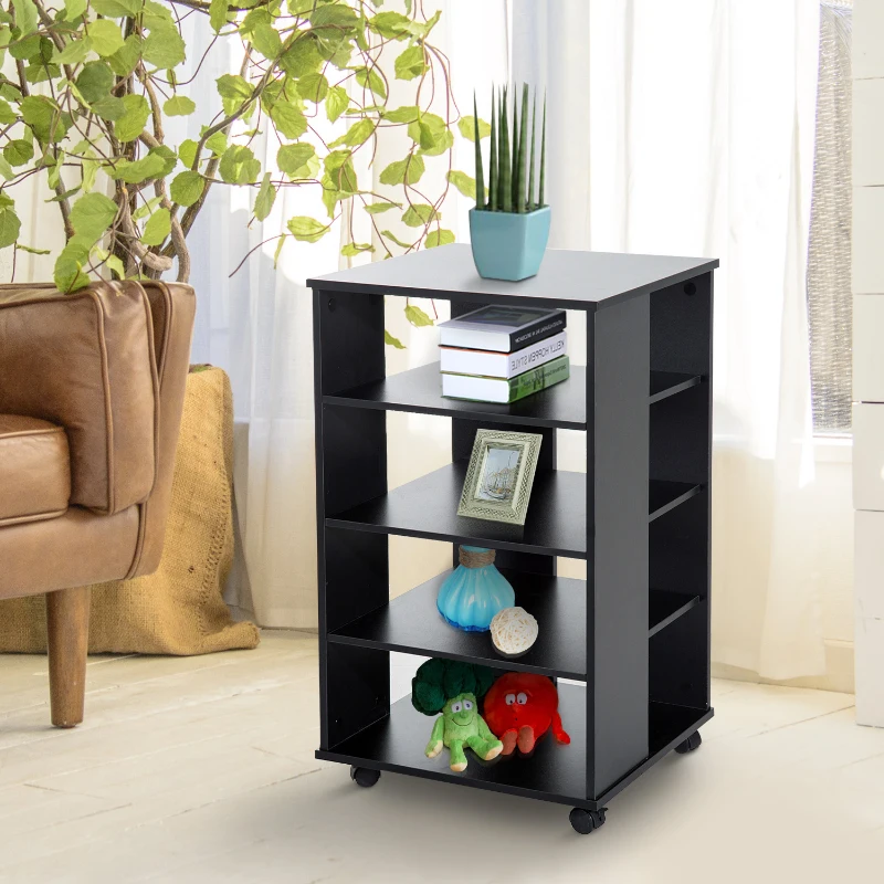 Open Box HomCom 33” Wooden Rolling 5 Shelf Media Center Display Storage Cart - Black