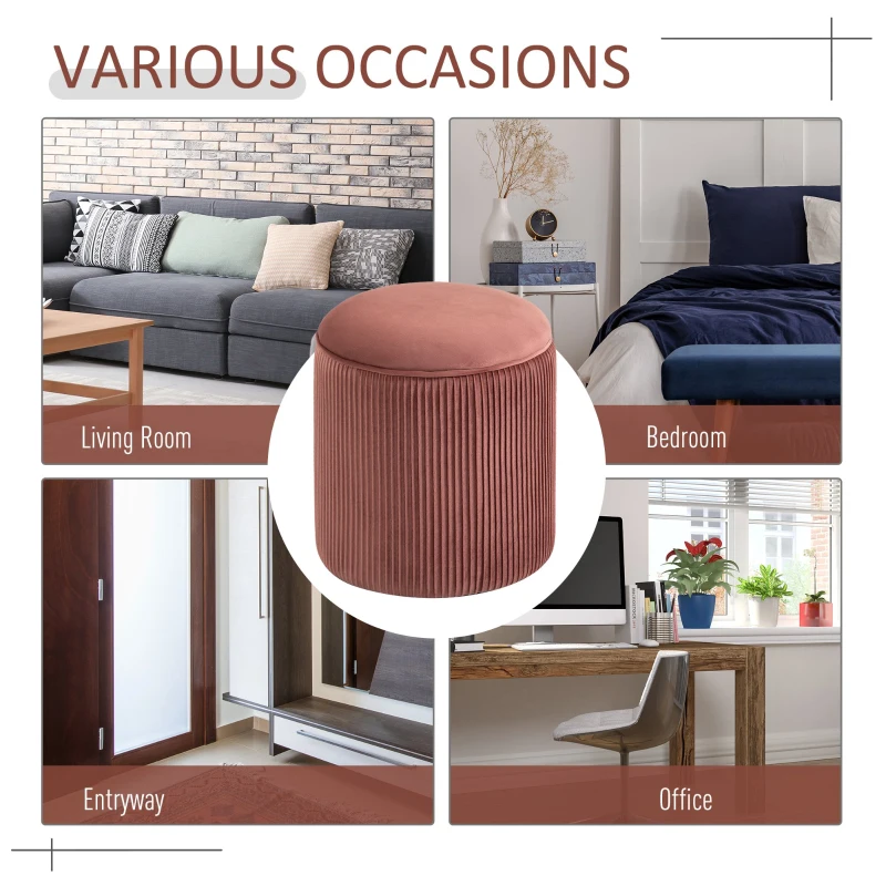 HOMCOM 15'' Small Padded Ottoman Foot Stool with Wrinkle Fabric Design, Thick Sponge Padding and Solid Base, Rose Gold