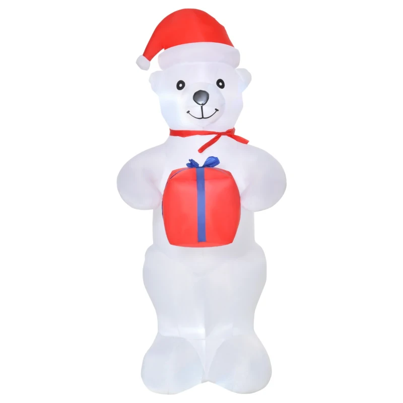 HOMCOM 6ft Christmas Inflatables Outdoor Decorations Polar Bear with a Present, Blow-Up Yard Christmas Decor with LED Lights Display