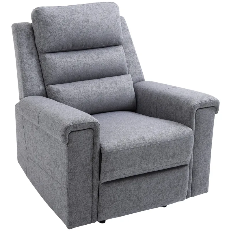 HOMCOM Modern Recliner Chair Linen Fabric Single Sofa Home Theater Seating with Overstuffed Armrest and Back, Grey