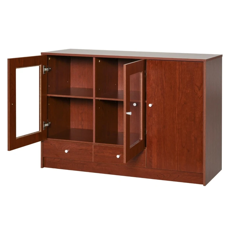 HOMCOM Kitchen Buffet Table Cabinet Storage Sideboard Server Console with Framed Acrylic Doors and Tabletop, Brown