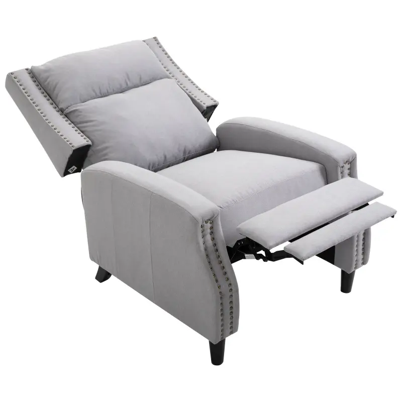 HOMCOM Reclining Manual Sofa Chair with 135 Degree Pushback, and Retractable Footrest, Grey