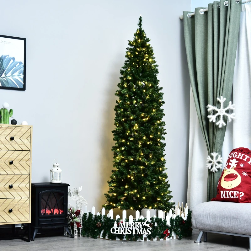 HOMCOM 7.5ft Tall Pre-Lit Slim Douglas Fir Artificial Christmas Tree with Realistic Branches, 350 Warm White LED Lights and 1075 Tips