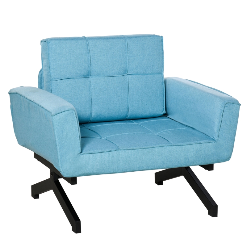 HOMCOM Convertible Sofa Bed Loveseat Fabric Upholstered Futon Sleeper Lounge with Steel Legs for Compact Living Room, Blue