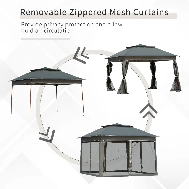 Outsunny 11' x 11' Pop Up Canopy, Outdoor Canopy Shelter Event Tent with 2-Tier Soft Top, Removable Zipper Netting, and Storage Bag, for Patio, Backyard, Garden, Dark Grey