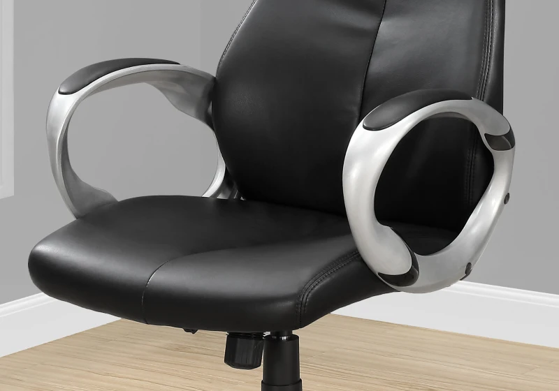 Monarch Contemporary Ergonomic Faux Leather Swivelling Executive Office Chair - Black / Silver