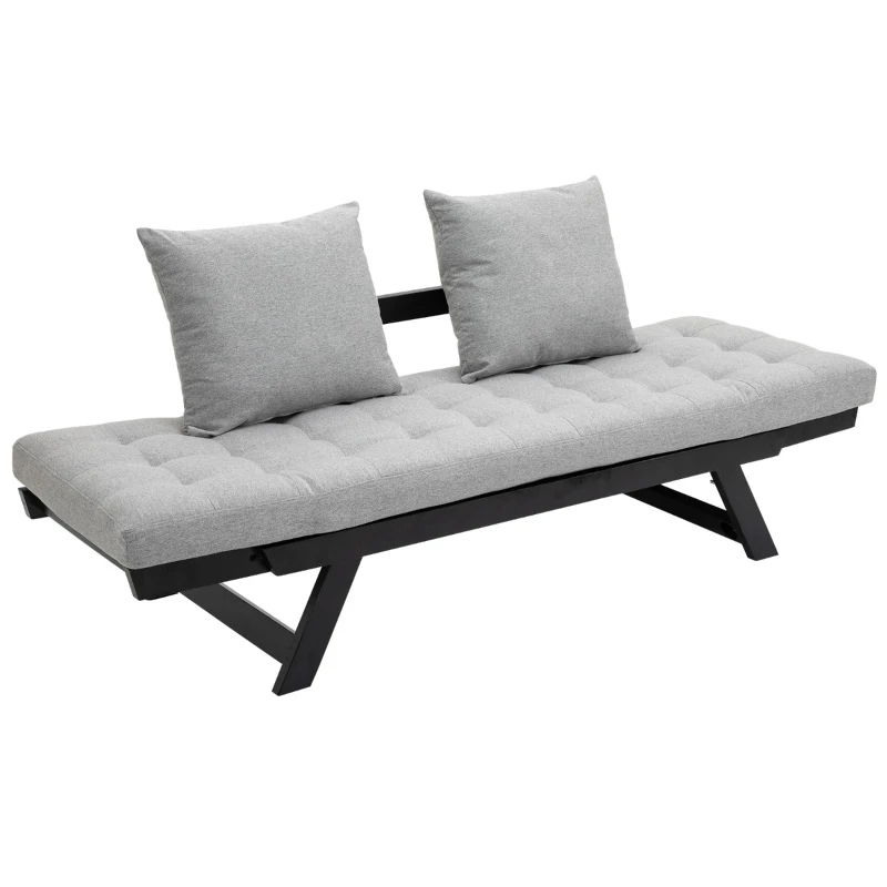 HOMCOM Single Person 3 Position Convertible Chaise Lounger Sofa Bed with 2 Large Pillows and Oak Frame, Light Gray