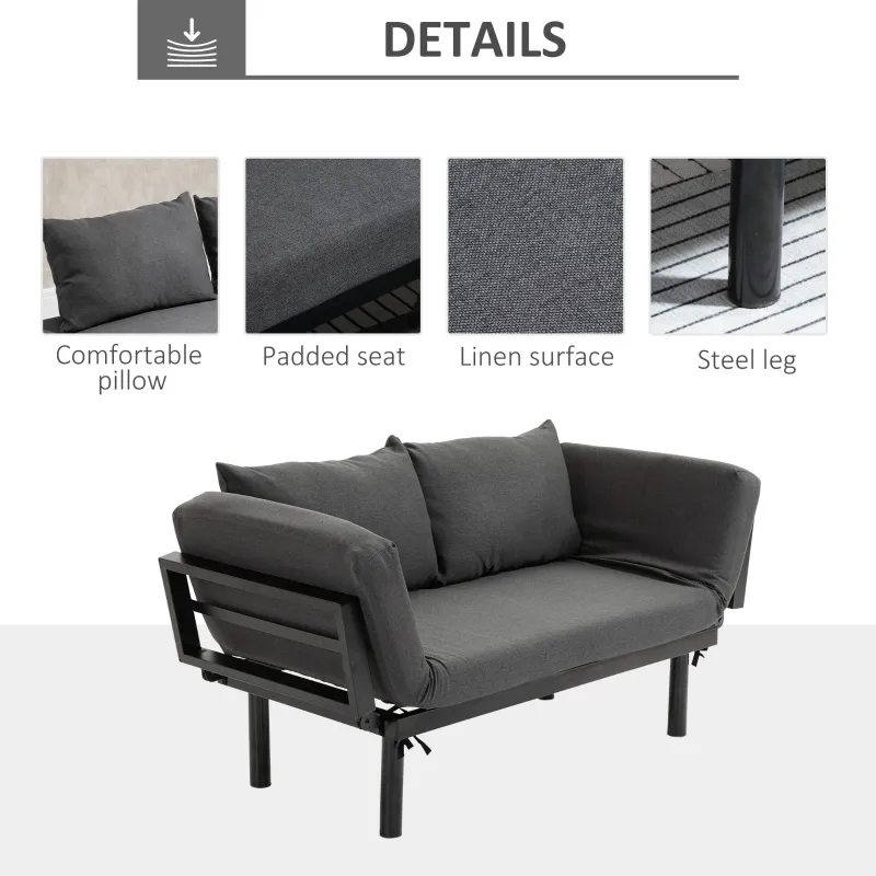 HOMCOM Single Person Chaise Lounger, Modern Sofa Bed with 5 Adjustable Positions, 2 Large Pillows, and Birch Legs, Charcoal Grey