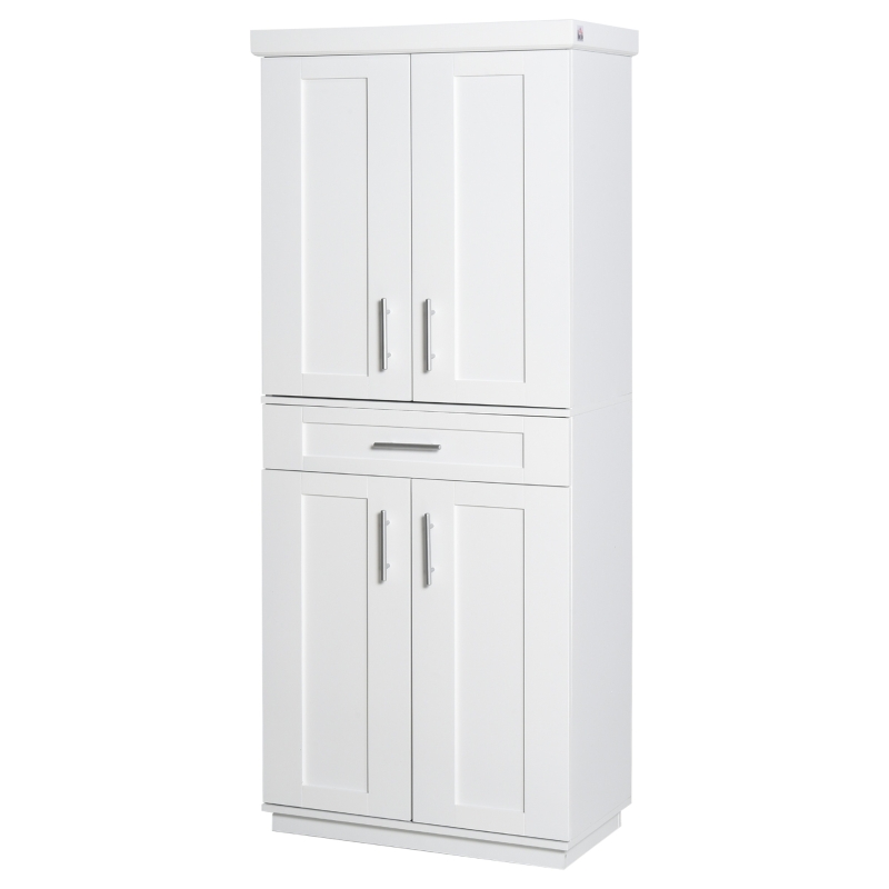 HOMCOM Modern Kitchen Pantry Freestanding Cabinet Cupboard with Doors and Drawer, Adjustable Shelving, White