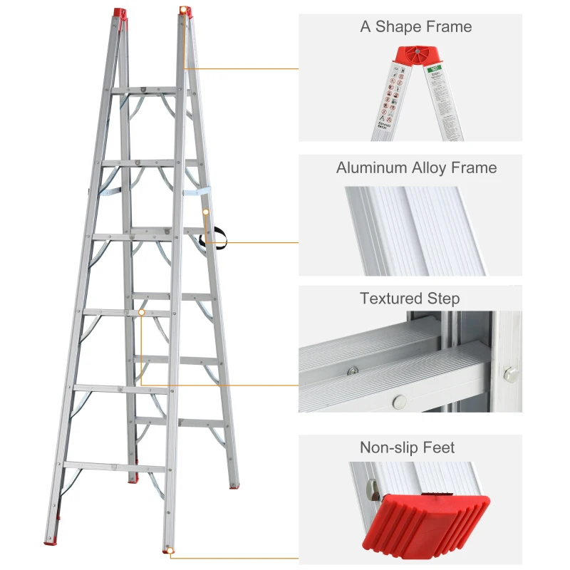 HomCom Multi-Purpose Folding Aluminum Ladder with 6 Platforms, for Indoor & Outdoor Use & a 330lbs Capacity, 82" Tall