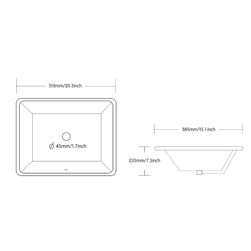 Kleankin Rectangular Undermount Vessel Sink Porcelain Ceramic Bathroom Vanity Sink Art Basin - Glossy White