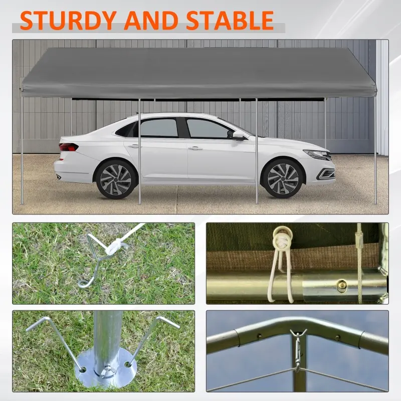 Outsunny 10' x 20' Heavy Duty Outdoor Carport Awning/Canopy with Weather-Fighting Material & Anchor Kit, Grey
