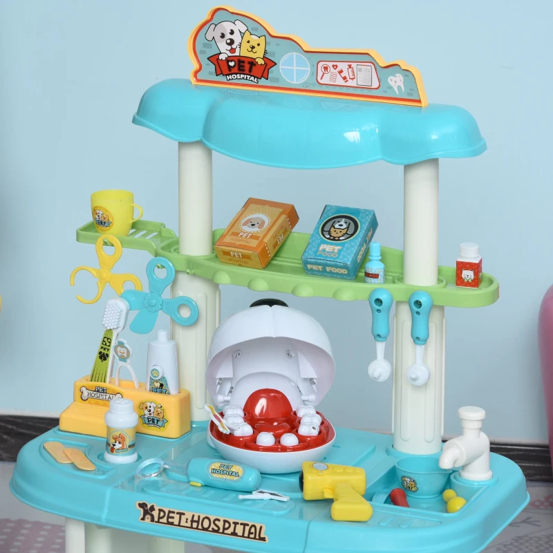 Qaba 43 PCS Pet Vet Dentist Playset Children's Medical Toy Set Doctor Kit Pretend Play Kit Medical Role Play for Boys and Girls 3+ Years Old